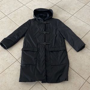 Womens PRADA black nylon hooded Parka Jacket /medium-length /size 42/SMALL.